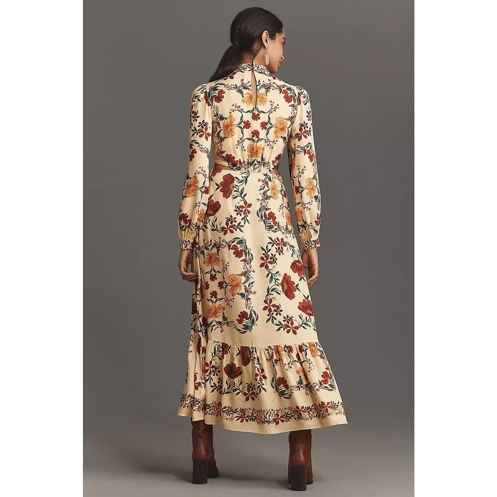 NWT Farm Rio x Anthropologie Long-Sleeve Cutout Maxi Dress Size L Yellow #8A553 - Picture 4 of 13